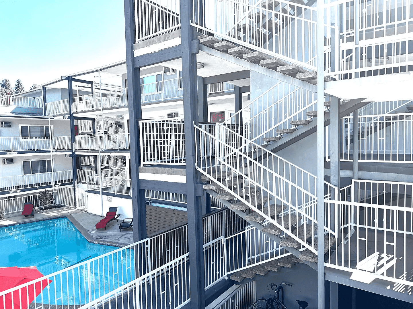 poolside architecture and stairway access