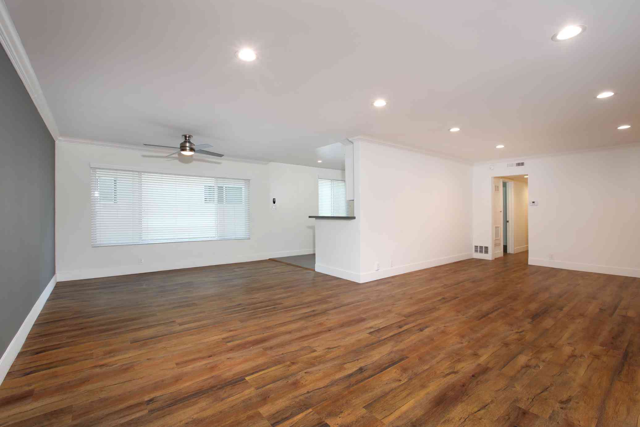 expansive living room with wood style flooring