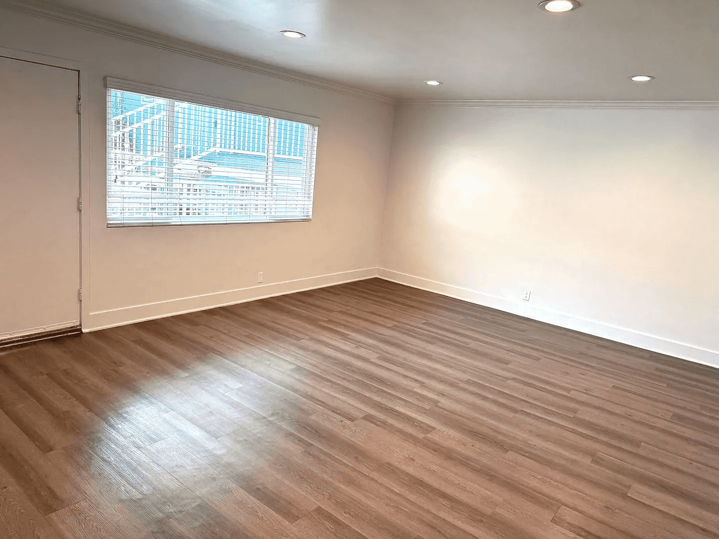 expansive living area with wood style plank flooring